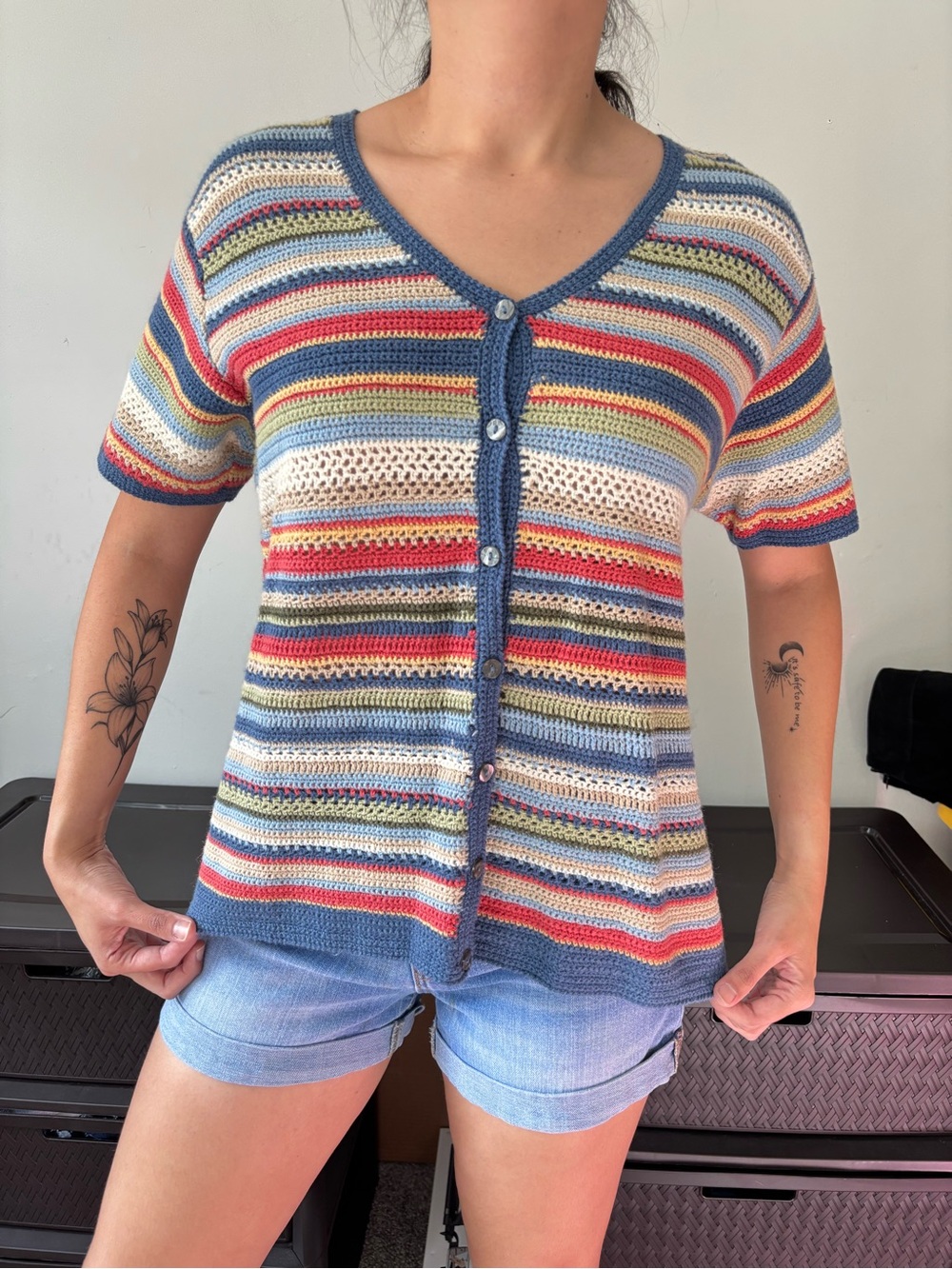 Vintage Cottagecore Crochet Short Sleeve Grannycore Boho Knitted Cardigan Large